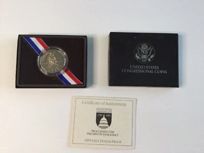 1989-S HALF DOLLAR LIBERTY BICENTENNIAL PROOF COIN COA CARD LIGHTLY TONED  - Image 1 of 3