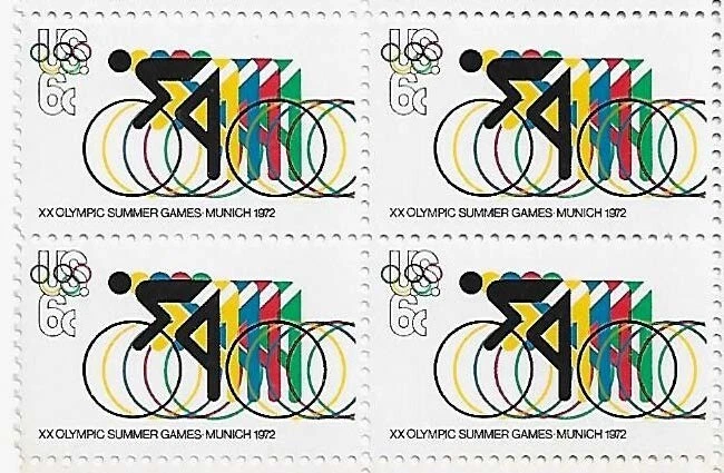 Estados Unidos XX Juegos Olímpicos de Verano Munich 1972 6c sello bloque de 4 Scott #1460 Foto 1 de 1