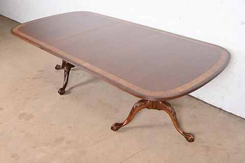 Ethan Allen Georgian Banded Mahogany Double Pedestal Extension Dining Table Cover