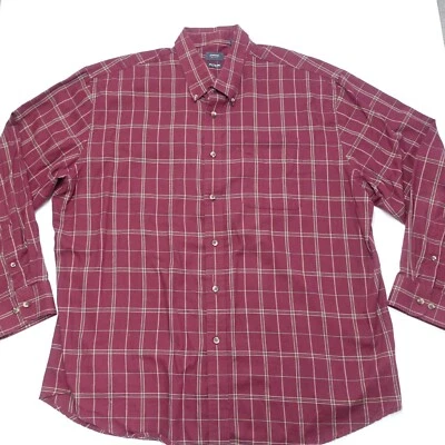 Arrow Dress Shirt Men's 2XL (18-18.5) Burgundy Plaid Oxford Classic Button Down - Image 1 of 4