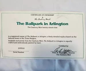 Certificato di proprietà Danbury nuovo di zecca COO The Ballpark ad Arlington Texas - Foto 1 di 2