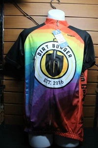 Dirt Burger Vegan Restaurant Bike Sport Cut Raglan Jersey Rainbow Design - Picture 1 of 9