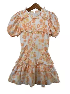 Sabo Skirt Mini Dress Sz XS Orange Floral Ruffled High Neck Flirty Feminine Fun - Picture 1 of 10
