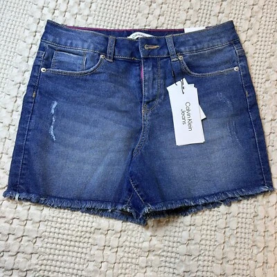 CALVIN KLEIN Jean Shorts Girls Size 14 mid rise boy shorts New Stretch - Image 1 of 4
