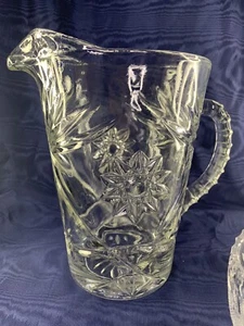 Vintage Pressed Glass Star and Burst Juice Milk Pitcher with Ribbed Handle - Picture 1 of 4