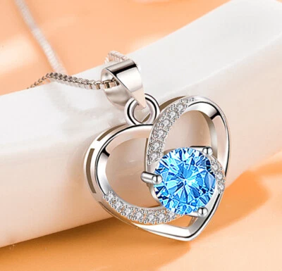 925 Silber Zirkonia Love Liebe  Halskette + Anhänger Herz Damen Geschenk - Bild 1 von 2