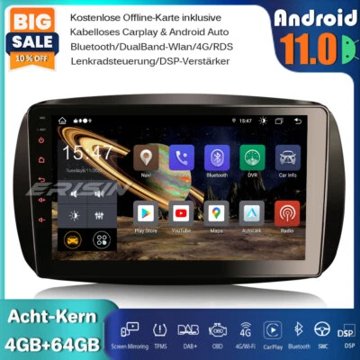 9" 8-Core Android 11 Autoradio GPS Navi DAB+ CarPlay SWC für Mercedes Benz SMART - Bild 1 von 4