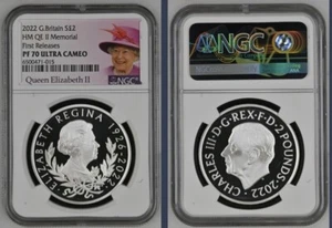 2022 REINO DEL REINO UNIDO ELIZABETH II MEMORIAL REY CHARLES III 1 oz PRUEBA DE PLATA PF70 FR - Imagen 1 de 3
