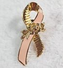 Breast Cancer Awareness Brooch Pin Pink Ribbon Gold Tone Breast Cancer Avon