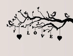 Love Birds On Tree Branch With Words Design Wall Art Decal Vinyl Sticker - Picture 1 of 5
