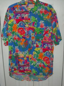 Vintage Jams World Hawaiian Shirt Tourist Bus Villagers Farm Harvest - Medium - Picture 1 of 4