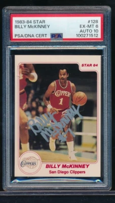 1983-84 Star #128 Billy McKinney PSA 6 signed auto PSA/DNA 10 silver sharpie - Image 1 of 2