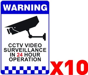 BULK x10 Warning CCTV Security Surveillance Camera Adhesive Stickers 200x300mm - Bild 1 von 3