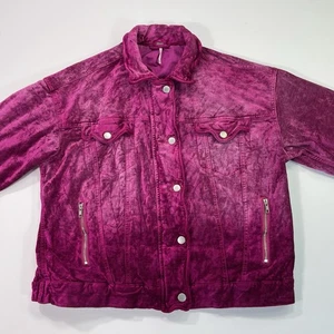 Free People Pink Velvet Trucker Jacket Womens Size XS/S Full Zipper & Snap On - Picture 1 of 14