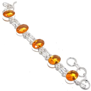 Aaa+++ Citrine Gemstone 925 Sterling Silver Bracelet 7-8" F426 - Picture 1 of 6