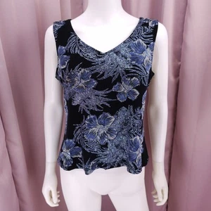 '90s Y2K Ronni Nicole Petite Women's Floral Blue Glitter V-Neck Blouse Top PM - Picture 1 of 9