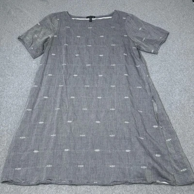 Vestido recto EILEEN FISHER Denim Azul Algodón Rayas Nómadas Línea A Cuello Barco L Foto 1 de 4