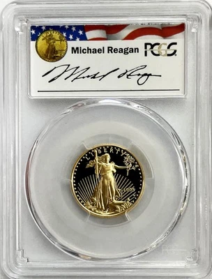 1995 W GOLD $10 AMERICAN EAGLE 1/4 OZ PROOF COIN REAGAN SIGNED PCGS PR 69 DCAM - Image 1 of 2