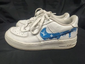Nike Custom Air Force 1 Shoes Blue Drip Designer Swoosh Kids Youth 4.5 Y - Picture 1 of 17