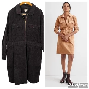 J. Crew Corduroy Zip Front Utility Dress Womens Size 20 Black Fall Warm Cozy - Picture 1 of 12