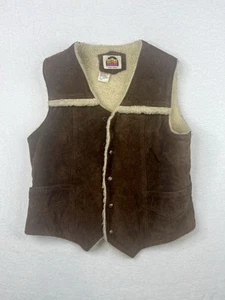 Miller Outer Wear Mens Sz Med VTG Vest Brown Cowhide Leather Lined Snap Front - Picture 1 of 8
