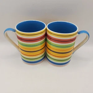 2x Whittard Of Chelsea Multicoloured Striped Mugs Ceramic Excellent Condition - Picture 1 of 17