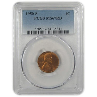 1950 S Lincoln Wheat Cent MS 67 RD PCGS Penny Uncirculated SKU:I22409 - Image 1 of 4