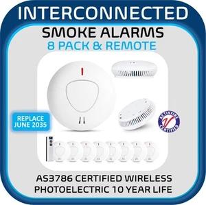 8 Pack 10-Year Battery Interconnected Smoke Alarm Remote Ready Paired - Picture 1 of 18