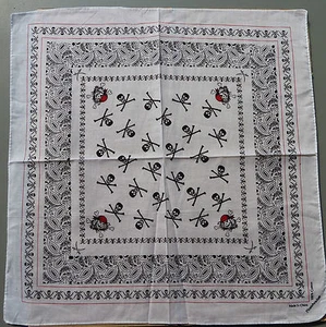 1X 100% Algodón 'BANDANA CALAVERA' (55cm x 55cm) Durag BLANCO - Imagen 1 de 9