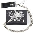 FLYING EAGLE WITH RIBBON TRIFOLD BIKER WALLET W CHAIN mens LEATHER 576 NEW