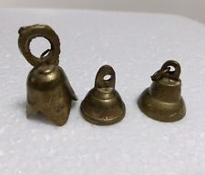 3 Vintage Miniature Brass Bells mini BRASS BELLS Pendants Etched Designs