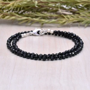 Hermoso collar para hombre mujer de 18" con cuentas pequeñas redondas facetadas de espinela negra - Imagen 1 de 10