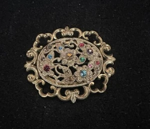 Large Antique Jeweled Brooch Filigree - Picture 1 of 7