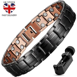 Black Pure Copper Fully Magnetic Bracelet For Arthritis Relief +Free Remove Tool - Picture 1 of 13