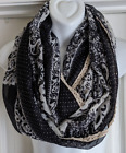 Red Camel Black & White Brocade Paisley Scroll Infinity Scarf New