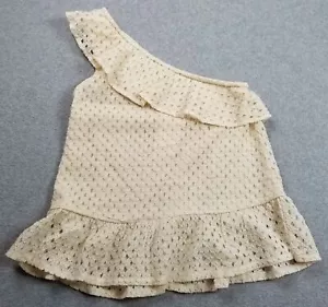 NEW MNG Top Women’s Small S Beige Lace Sleeveless One Shoulder Lined Front Sheer - Picture 1 of 10
