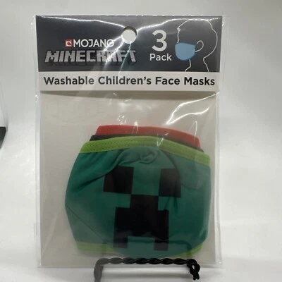 New Minecraft Washable Face Mask 3 pack Children's Kids Video Game Mojang - Image 1 of 4