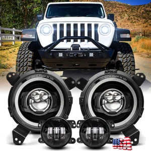 Combo faros LED anillo halo giro DRL para Jeep Wrangler JL JLU Gladiator 9" - Imagen 1 de 12