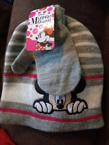 Disney Minnie Mouse Girls Hat And Mitten Set Gray - New w Tag