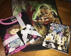 Star Wars Girls Sleep Set Sz Xs 4 5 Princess Leia Pajamas + Tote Bag Sticker Lot - Picture 1 of 5