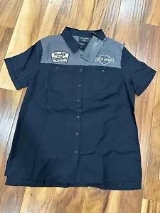 Harley-Davidson Women's Black Mechanic Button Up Short Sleeve Shirt 2XL - Picture 1 of 9