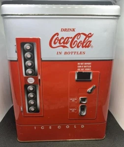 Vintage Style 1997 Coca Cola Bottles Coke Vending Machine Red Tin w/Hinged Lid - Picture 1 of 4