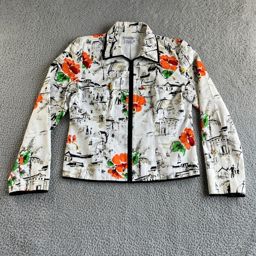 VETEMENTS Nuovo blazer Maggy London donna 6 bianco giacca floreale designer chic cerniera urbana