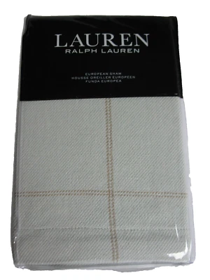 NIP Ralph Lauren EURO PILLOW SHAM JULIANNE Windowpane Sage Taupe Stripe COTTON - Image 1 of 4