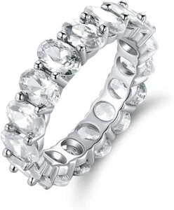 Banda de anillo de eternidad de circonio cúbico enchapado en oro blanco 18k corte ovalado de eternidad Barzel - Imagen 1 de 4