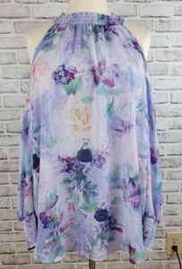 NWT Torrid Sheer Lavender Floral Blouse Size 5X Long Sleeve Cold Shoulder - Picture 1 of 9