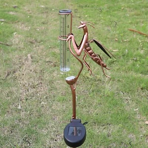 Outdoor Rain Gauge with Lights, Metal Mantis Rain Gauge with Lights, Height Adju - Picture 1 of 9