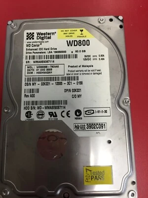 Test-PASS= DeLL/ WD Caviar 80gb IDE drive, FW: A0 , 02K221, WD800BB-75CAA0 - Image 1 of 3