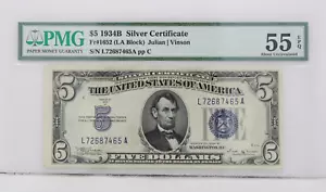 $5 1934B Silver Certificate Note FR#1652 LA Block PMG 55 EPQ About Circulated - Picture 1 of 2