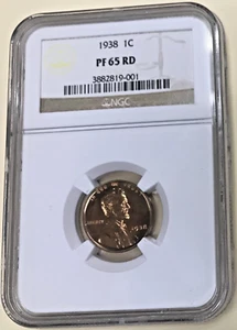 1938 PROOF Lincoln Cent PR65RD NGC LIGHT TONING - Picture 1 of 9